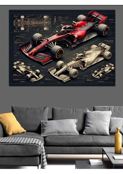 Dinamik Formula 1 Araç Temalı Renkli Dekoratif Tablo, Şık ve Modern Tasarım