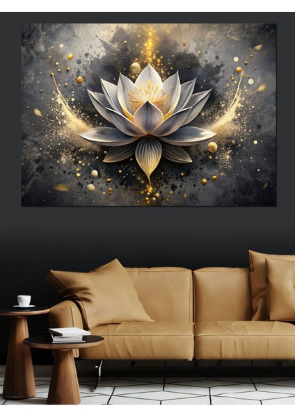Çok Renkli Lotus Çiçeği Dekoratif Kanvas ve Mdf Ahşap Tablo 100X70 cm