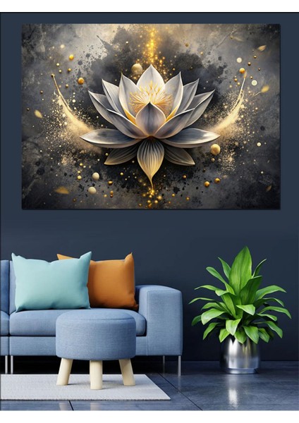 Çok Renkli Lotus Çiçeği Dekoratif Kanvas ve Mdf Ahşap Tablo 100X70 cm fiyatları