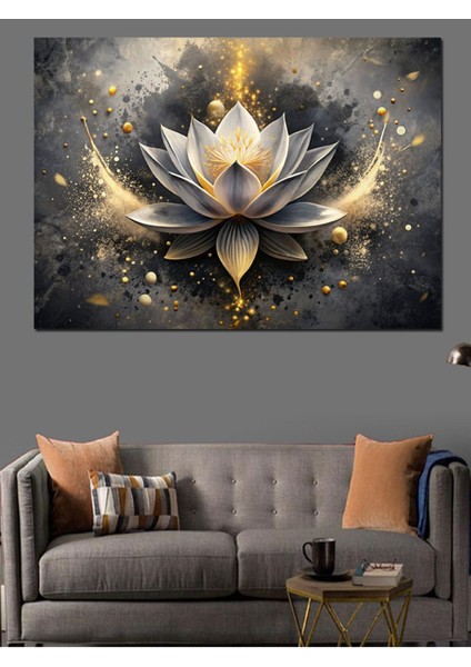 Çok Renkli Lotus Çiçeği Dekoratif Kanvas ve Mdf Ahşap Tablo 100X70 cm modelleri