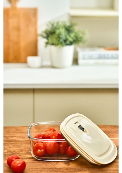 Vakumlu Kapaklı Cam Saklama Kabı, 0.9 Lt, Bej Renkli, Sağlıklı ve Şık Tasarım fiyatları