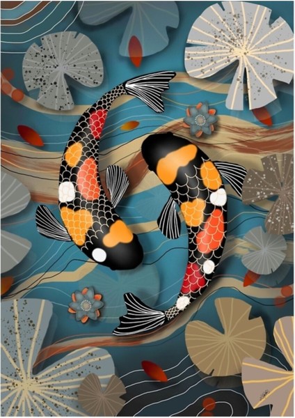 Çok Renkli Su Bahçesi Ahşap Tablo Dekoratif Sanatsal Parlak Renkler