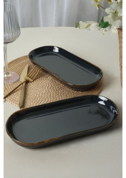 Yeşil Zümrüt Noyan Kayık Tabak 26 Cm, 2'li Set