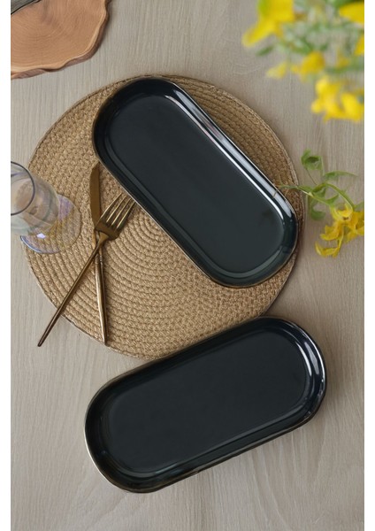 Yeşil Zümrüt Noyan Kayık Tabak 26 Cm, 2'li Set modelleri