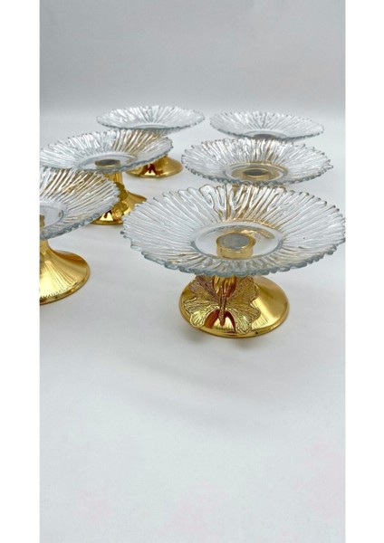 6'lı Kelebek Ayaklı Gold Cam Lokumluk ve Sunumluk, 13CM, Şık ve Zarif Tasarım modelleri