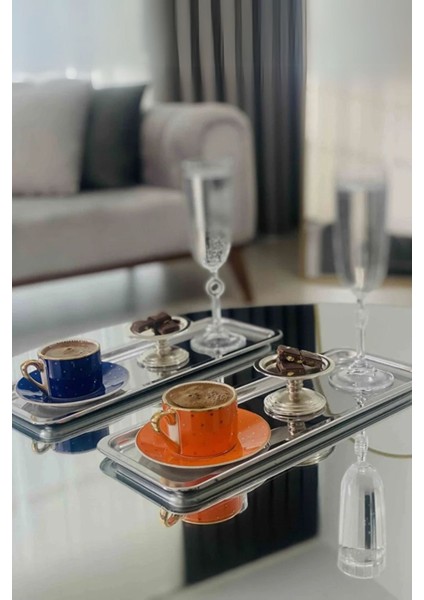 6'lı Şık Paslanmaz Çelik Baton Tepsi, Çay, Kahve, Pasta, Servis, Dekorasyon modelleri