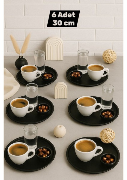 6'lı Siyah Metal Yuvarlak Supla Takımı, Yılbaşı ve Sunum Için Şık Set