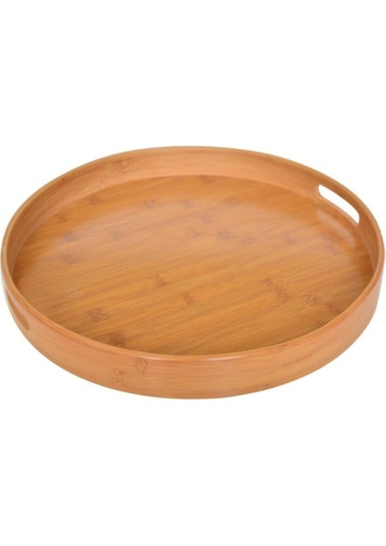 Kahverengi Bambu Yuvarlak Tepsi 35CM, Şık ve Doğal Tasarım.