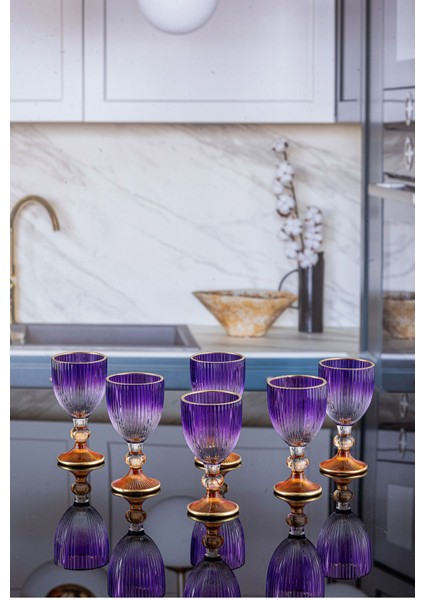 6'lı Renkli Çizgili Cam Su Bardağı Seti, Şık ve Renkli Tasarım