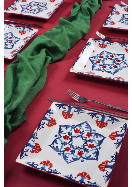 6'lı Renkli Çini Desenli Pasta ve Servis Tabakları, 20CM, Şık Tasarım fiyatları