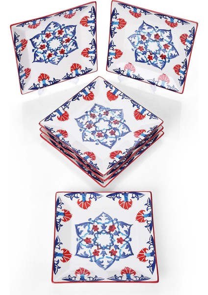 6'lı Renkli Çini Desenli Pasta ve Servis Tabakları, 20CM, Şık Tasarım modelleri