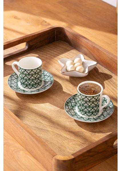 2 Kişilik 90 ml Yeşil Seramik Kahve Fincan Takımı