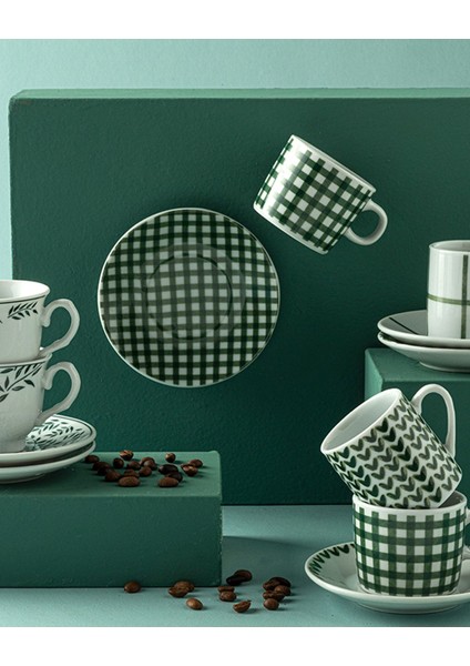 2 Kişilik 4 Parça Porselen Kahve Fincan Takımı, 80 Ml, Yeşil modelleri