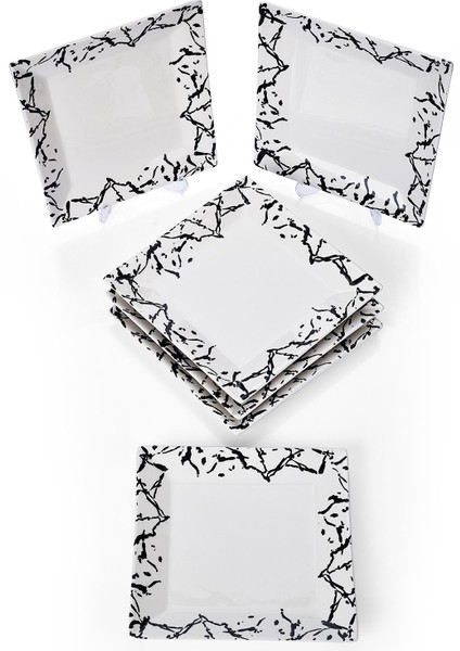 6'lı Mermer Tasarım Pasta ve Servis Tabakları, 20CM, Siyah, Şık ve El Yapımı modelleri