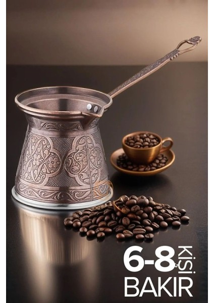 Desenli Büyük Döküm Cezve, 6 Kişilik, Mıknatıslı Ocak Uyumlu