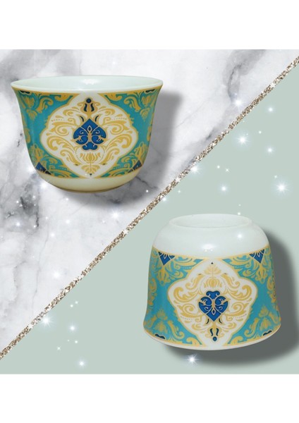 Yeşil Desenli Yaldızlı Porselen 6'lı Kulpsuz Fincan Takımı fiyatları
