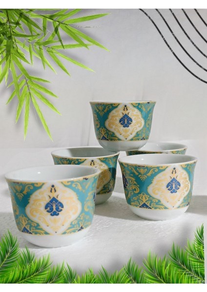 Yeşil Desenli Yaldızlı Porselen 6'lı Kulpsuz Fincan Takımı modelleri