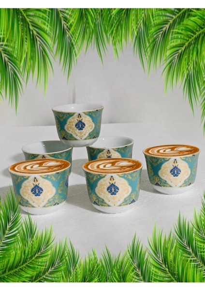 Yeşil Desenli Yaldızlı Porselen 6'lı Kulpsuz Fincan Takımı fırsatları