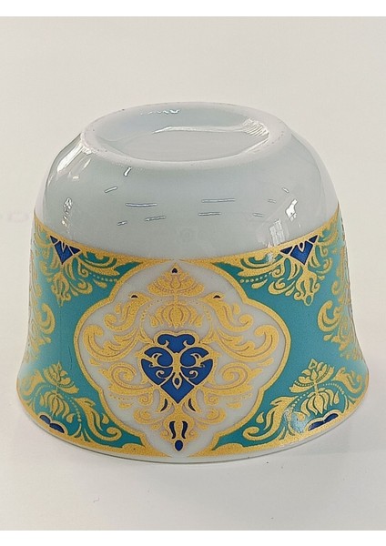 Yeşil Desenli Yaldızlı Porselen 6'lı Kulpsuz Fincan Takımı