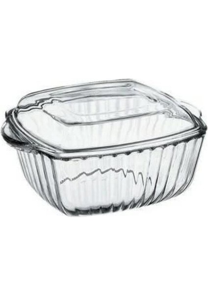 Turuncu Kare Kapaklı Cam Tencere 1870CC, Dayanıklı ve Şık Mutfak Gereci