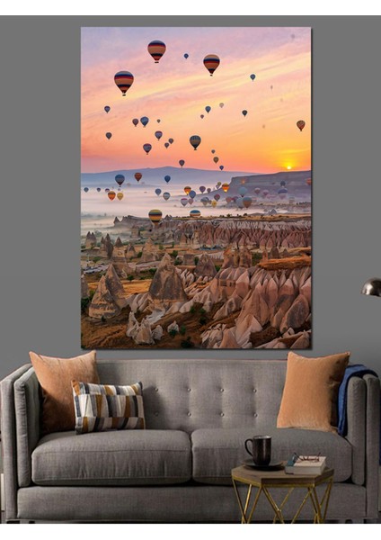 Renkli Balonlar ve Kapadokya Manzaralı Dekoratif Kanvas ve Ahşap Tablo fiyatları