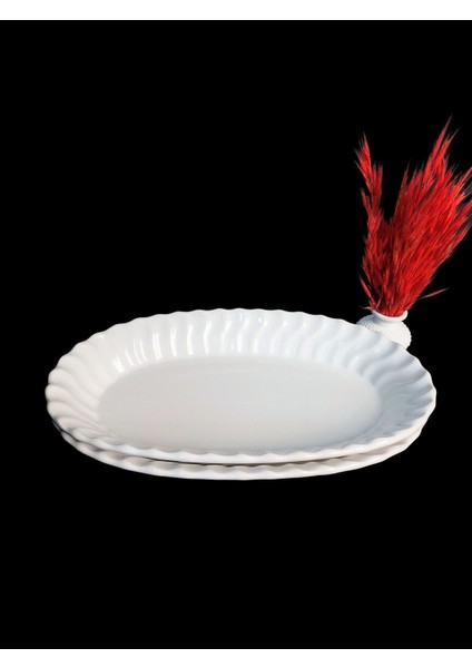 Iki Parçalı Seramik Kayık Tabak Seti, Sunum ve Salata Için, 25X15X4CM, Beyaz indirimleri