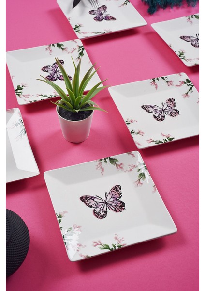 6'lı Handmade Kelebek Desenli Tatlı Tabak Seti, Sunum ve Servis Için 15 cm fiyatları