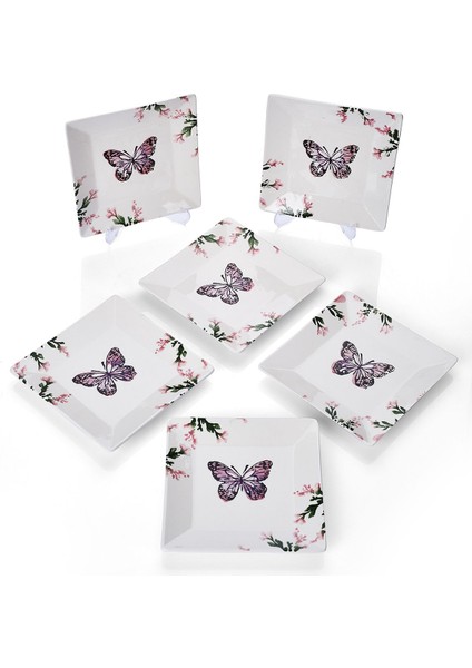 6'lı Handmade Kelebek Desenli Tatlı Tabak Seti, Sunum ve Servis Için 15 cm modelleri