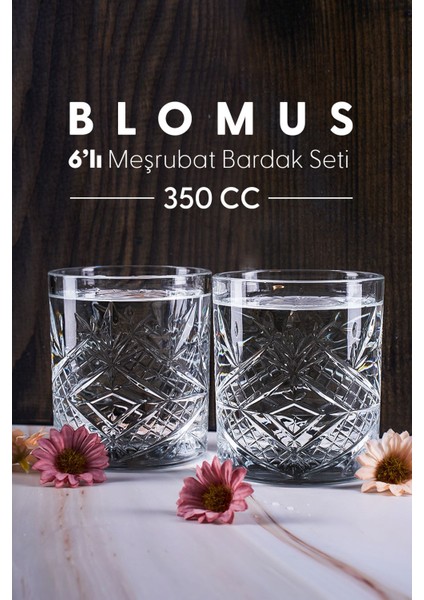 6'lı Cam Meşrubat Bardak Seti, Kristal Vintage, 350 Cc, Turuncu