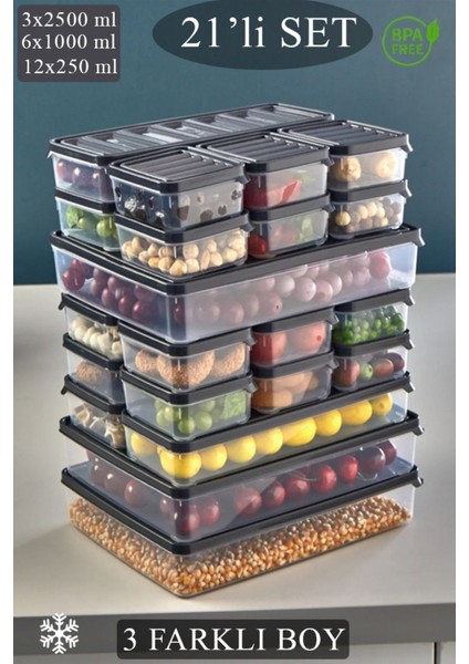 Gri 21 Parça Piknik ve Kahvaltı Taze Gıda Saklama Seti