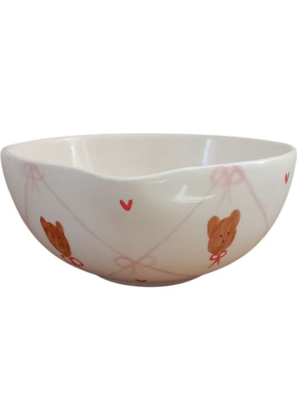 El Yapımı Ayıcık Desenli Seramik Matcha Kasesi, Şık ve Renkli Tasarım