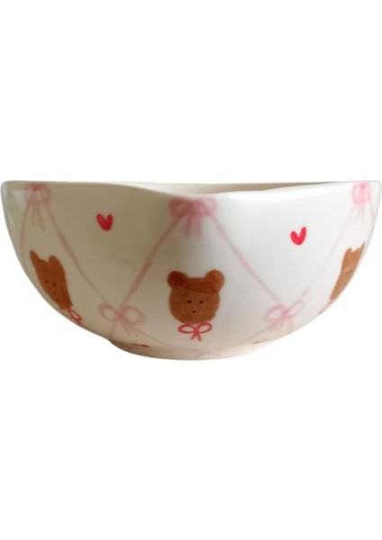 El Yapımı Ayıcık Desenli Seramik Matcha Kasesi, Şık ve Renkli Tasarım