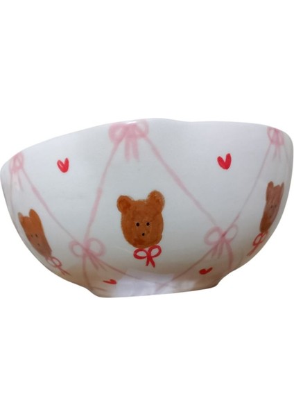 El Yapımı Ayıcık Desenli Seramik Matcha Kasesi, Şık ve Renkli Tasarım