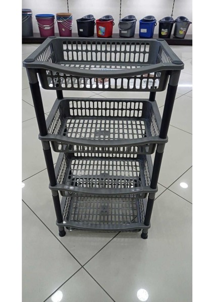 4 Katlı Gri Kare Plastik Sebzelik, Çok Katlı Pratik Saklama Kutusu