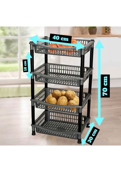 4 Katlı Gri Kare Plastik Sebzelik, Çok Katlı Pratik Saklama Kutusu fırsatları