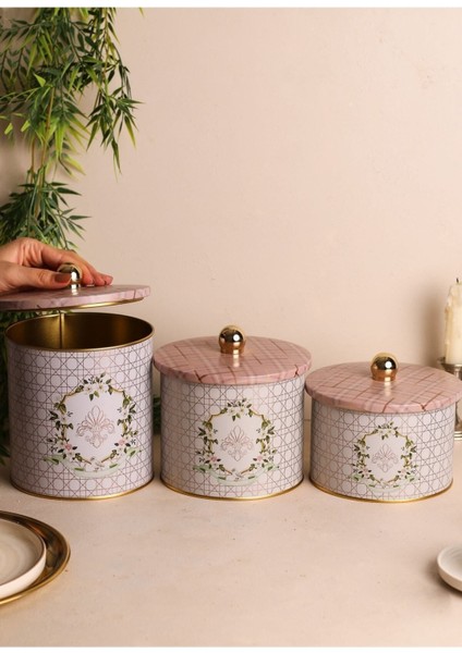 Pembe Yuvarlak Kutu Seti, Ø140, Topuz Kulp, 3’lü, Zarif ve Şık Tasarım