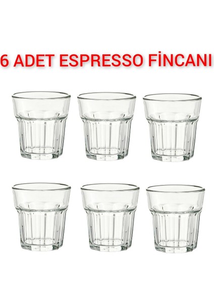 6'lı Şeffaf Cam Espresso Bardağı Seti, 7 cm Yükseklik, 100 ml Hacim