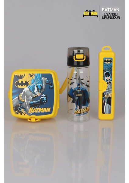 Batman Temalı Çocuk Seti: Yemek Kabı, Diş Fırçası Kutusu ve Matara, 3'lü.