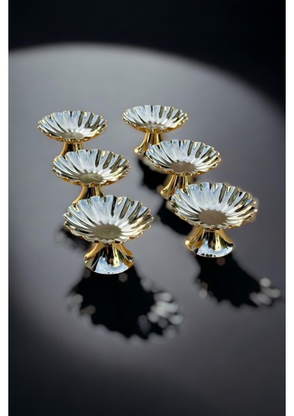 6'lı Metal Dekoratif Papatya Kahve Yanına Şık Lokumluk Seti