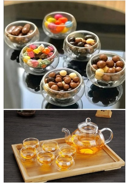 6'lı Mini Çift Cidarlı Isıya Dayanıklı Borosilikat Kase Seti