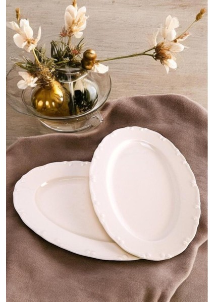 2'li 30 cm Porselen Kayık Tabak Krem, Şık ve Zarif Mutfak Gereçleri