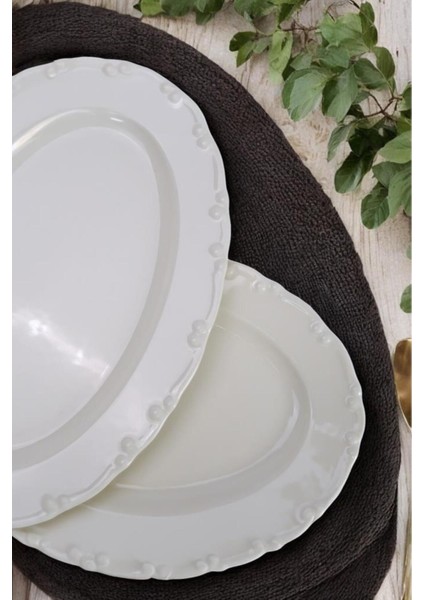 2'li 30 cm Porselen Kayık Tabak Krem, Şık ve Zarif Mutfak Gereçleri fiyatları