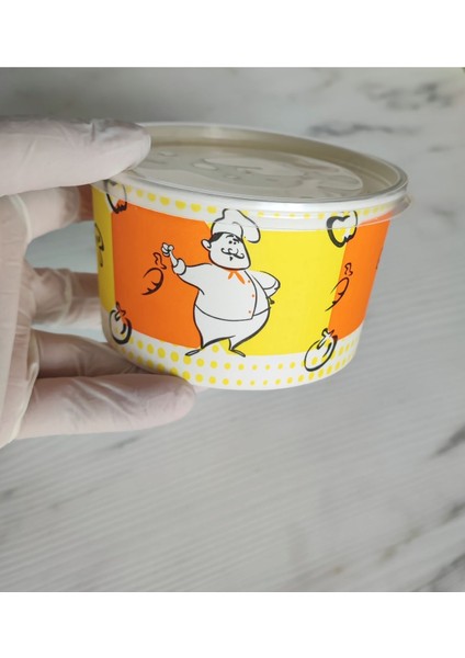 16 Oz Şeffaf Kapaklı Karton Çorba ve Aşure Kasesi 100 Adet, Çok Renkli