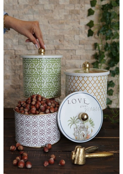 Yeşil Yuvarlak Kutu Ø140, Topuz Kulp, 3'lü Set