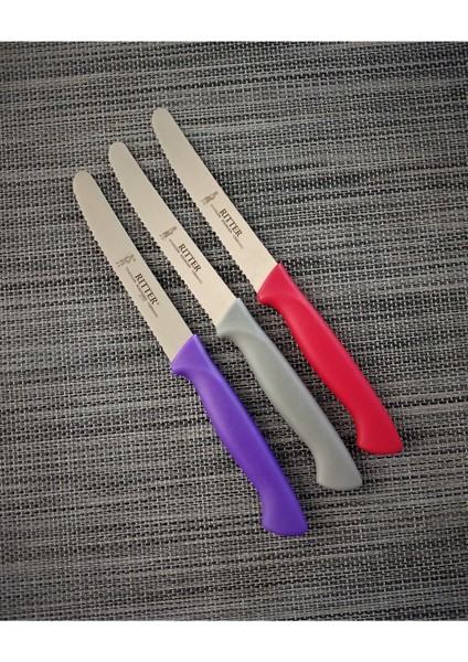 Ritter Tırtıklı Sebze Doğrama Bıçağı Seti, 3'lü, Mor-Kırmızı Renkli