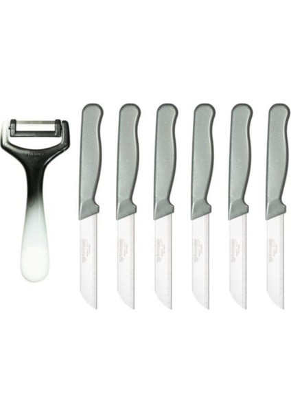 Gri Simli ve Ebruli Desenli 6'lı Bıçak ve Soyacak Seti