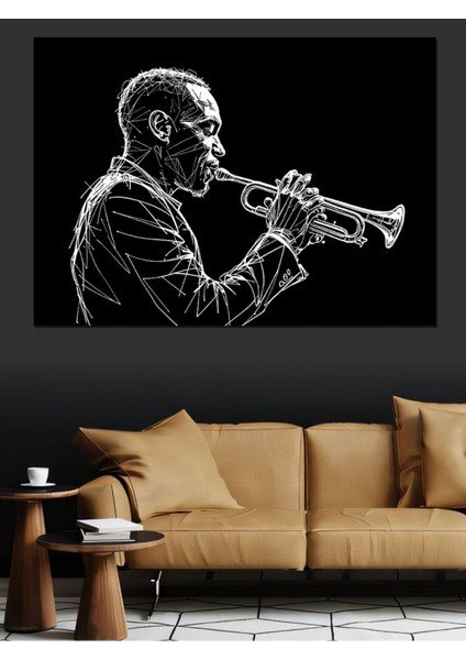 Renkli Caz Trompet Çalan Adam Dekoratif Tablo, Şık ve Modern Duvar Dekoru