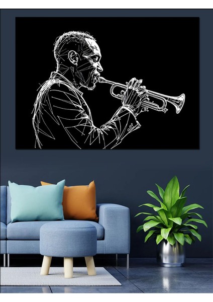 Renkli Caz Trompet Çalan Adam Dekoratif Tablo, Şık ve Modern Duvar Dekoru fiyatları
