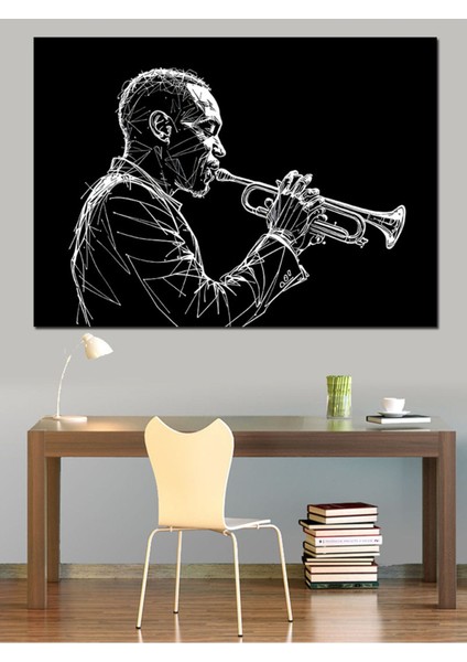 Renkli Caz Trompet Çalan Adam Dekoratif Tablo, Şık ve Modern Duvar Dekoru fırsatları