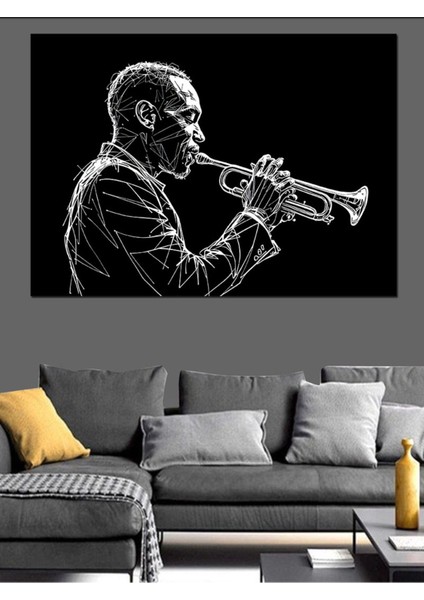 Renkli Caz Trompet Çalan Adam Dekoratif Tablo, Şık ve Modern Duvar Dekoru indirimleri